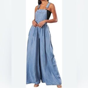 Light Blue Denim Wide-Leg Jumpsuit